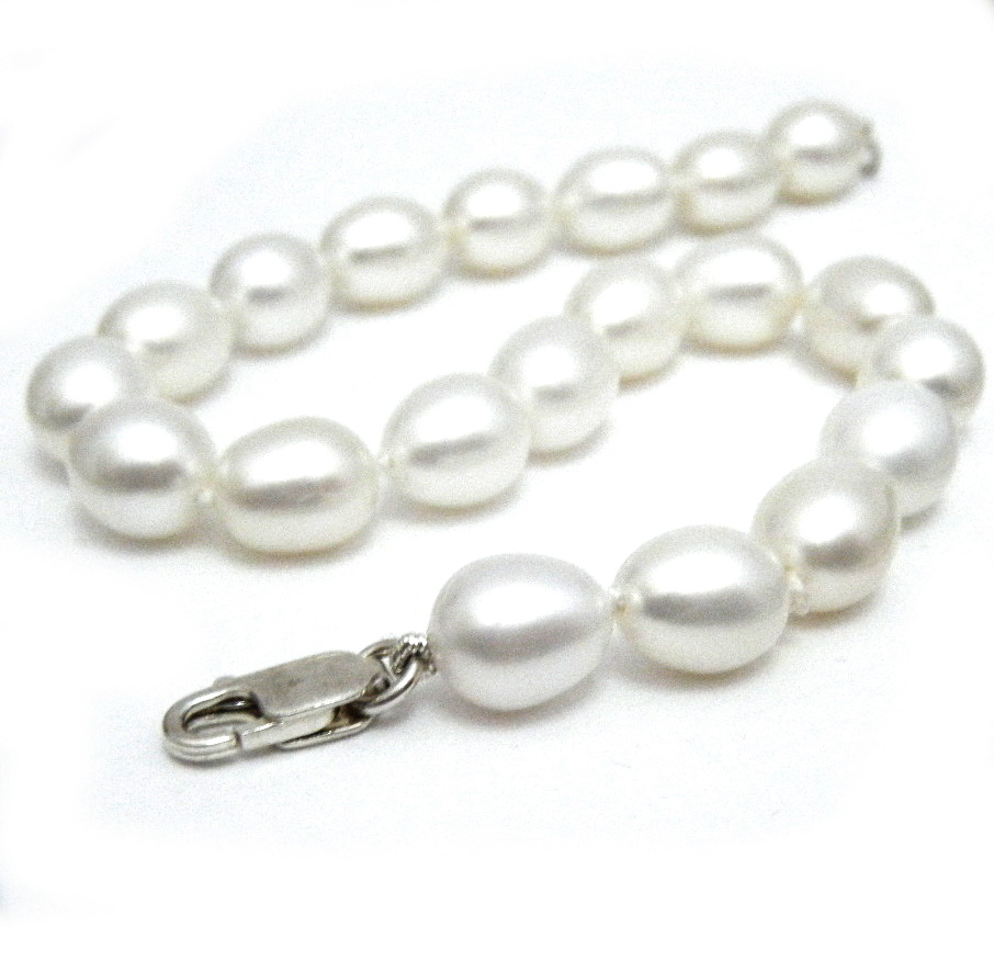 White 7.5-8mm Elliptical Pearls Bracelet